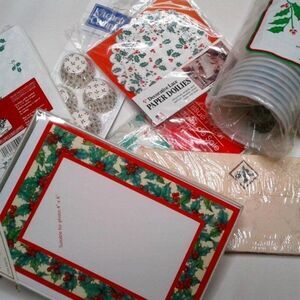 10 Christmas Item NWT Holly Bundle Photo Cards Envelopes Cups Baking Cups Doilie